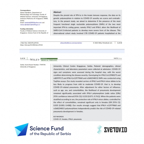 Another scientific paper published in journal „Journal of Medical Virology“